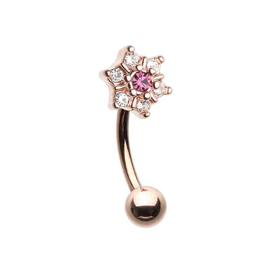 Rose Gold Magnificent Prong Flower Gem Curved Barbell Eyebrow Ring Curved Barbell Impulse Piercings