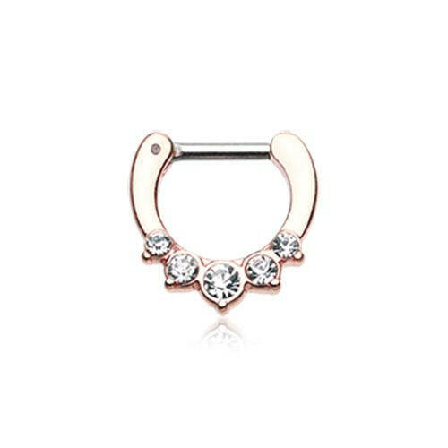 Rose Gold Multi-Gem Precia Septum Clicker Septum Ring Impulse Piercings 16 GA (1.2mm) 1/4" (6mm)