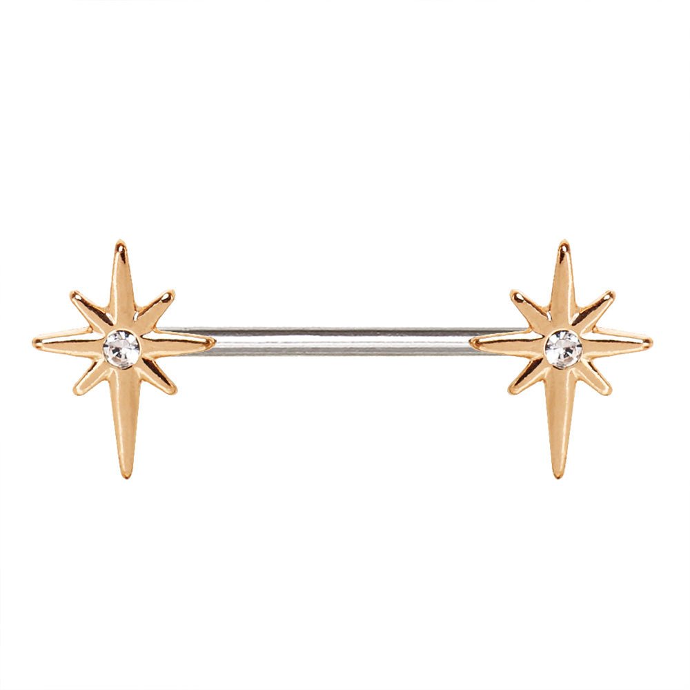 Rose Gold Northern Star CZ Nipple Bar — Sold as Pair