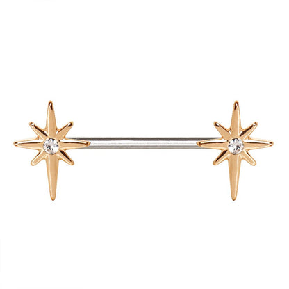 Rose Gold Northern Star CZ Nipple Bar — Sold as Pair