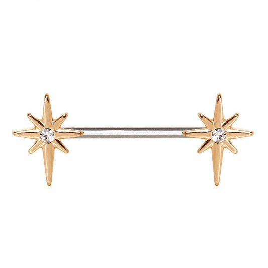 Rose Gold Northern Star CZ Nipple Bar — Sold as Pair