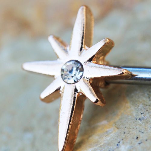 Rose Gold Northern Star CZ Nipple Bar — Sold as Pair