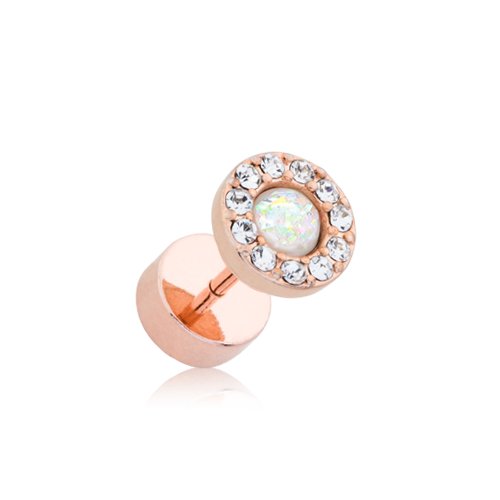 Rose Gold Opal Elegance Multi-Gem Faux Plug Fake Plug Impulse Piercings 18 gauge (1mm) Clear/White