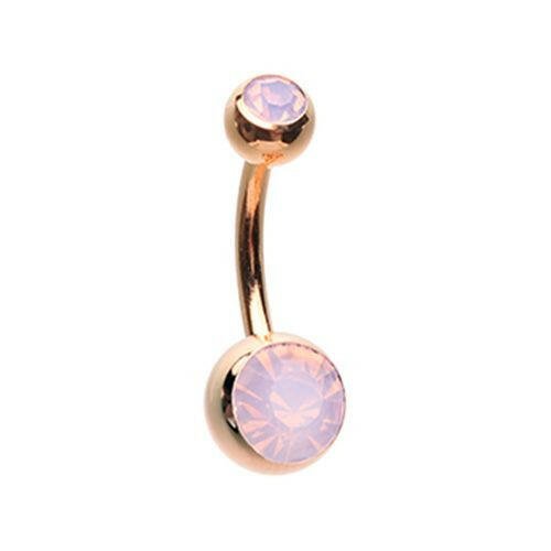 Rose Gold Opal Gem Double Stone Ball Steel Belly Button Ring Navel Ring Impulse Piercings Rose Water Opal