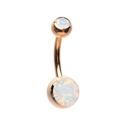 Rose Gold Opal Gem Double Stone Ball Steel Belly Button Ring Navel Ring Impulse Piercings White