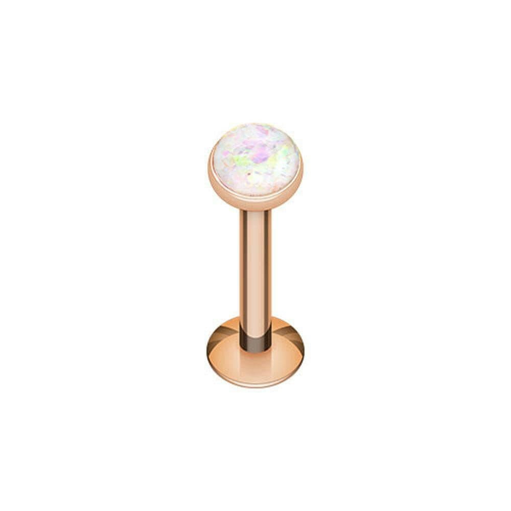 Rose Gold Opal Glitter Shower Dome Steel Labret Labret Impulse Piercings 16 GA (1.2mm) 5/16" (8mm)