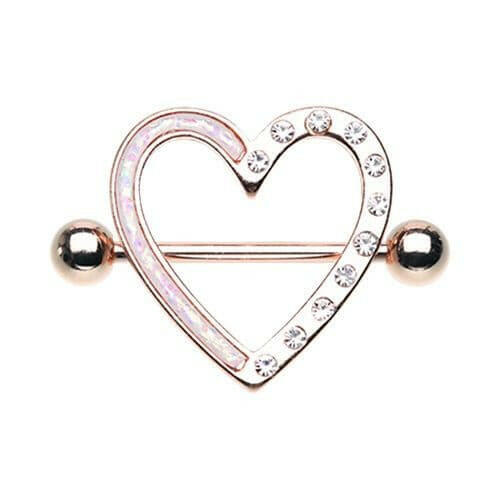 Rose Gold Opal Heart Nipple Shield Ring Nipple Ring Impulse Piercings