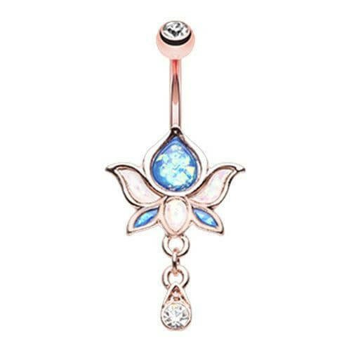 Rose Gold Opal Lotus Flower Drop Dangle Belly Button Ring Navel Ring Impulse Piercings