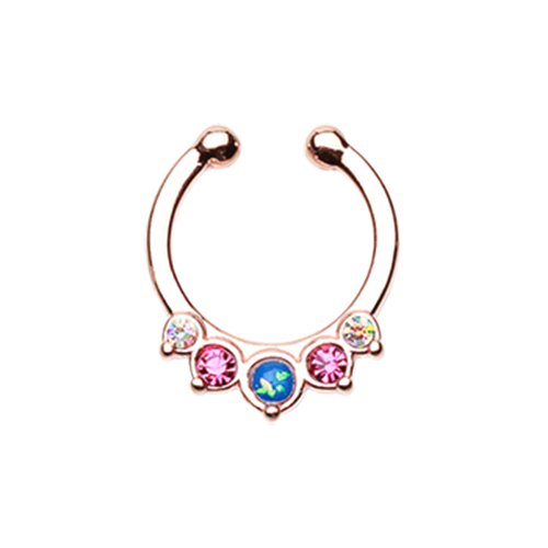 Rose Gold Opal Precia Fake Septum Clip-On Ring Fake Septum Ring Impulse Piercings Fuchsia/Aurora Borealis