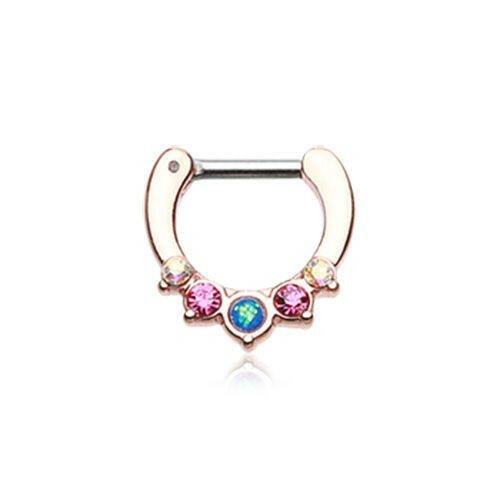 Rose Gold Opal Precia Septum Clicker Septum Ring Impulse Piercings 16 GA (1.2mm) 1/4" (6mm)