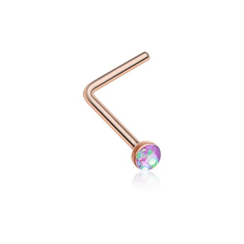 Rose Gold Opal Sparkle L-Shaped Nose Ring Nose Ring Impulse Piercings 20 gauge (0.8mm) Purple