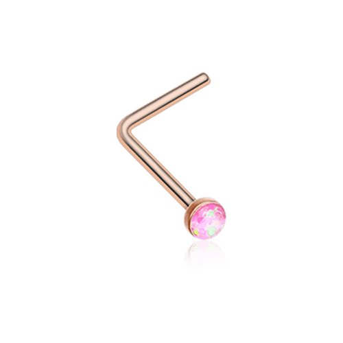 Rose Gold Opal Sparkle L-Shaped Nose Ring Nose Ring Impulse Piercings 20 gauge (0.8mm) Pink