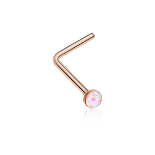 Rose Gold Opal Sparkle L-Shaped Nose Ring Nose Ring Impulse Piercings 20 gauge (0.8mm) White