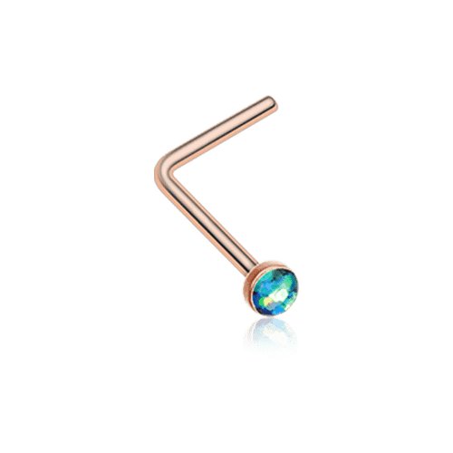 Rose Gold Opal Sparkle L-Shaped Nose Ring Nose Ring Impulse Piercings 20 gauge (0.8mm) Black