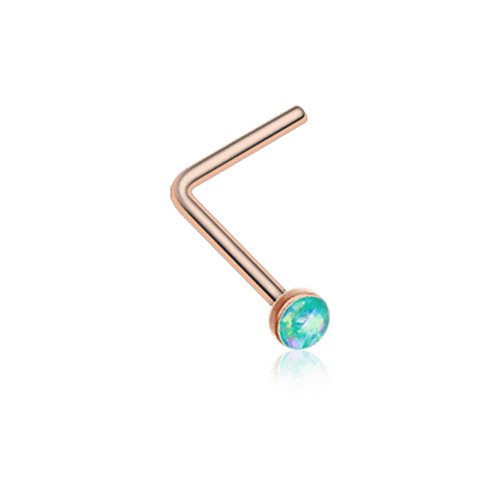 Rose Gold Opal Sparkle L-Shaped Nose Ring Nose Ring Impulse Piercings 20 gauge (0.8mm) Teal