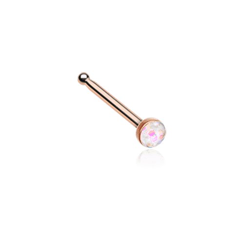 Rose Gold Opal Sparkle Nose Stud Ring Nose Ring Impulse Piercings 20 gauge (0.8mm) White