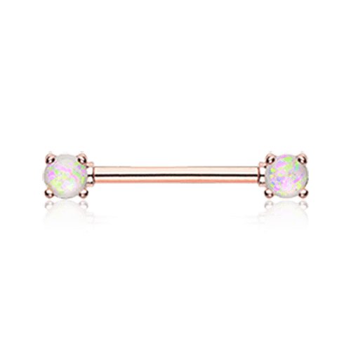 Rose Gold Opal Sparkle Prong Nipple Barbell Ring Nipple Ring Impulse Piercings