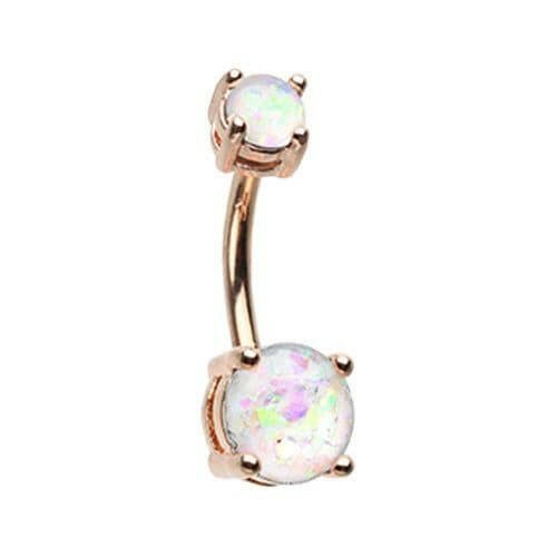 Rose Gold Opal Sparkle Prong Set Belly Button Ring Navel Ring Impulse Piercings