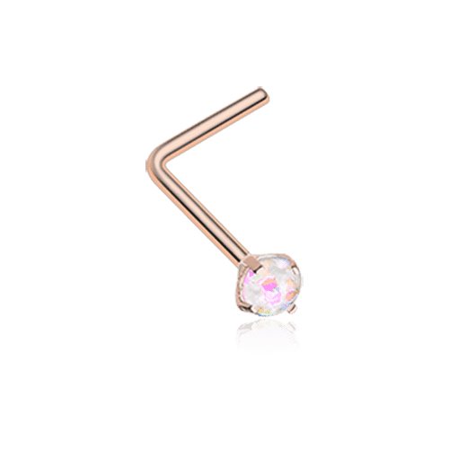 Rose Gold Opal Sparkle Prong Set L-Shaped Nose Ring Nose Ring Impulse Piercings