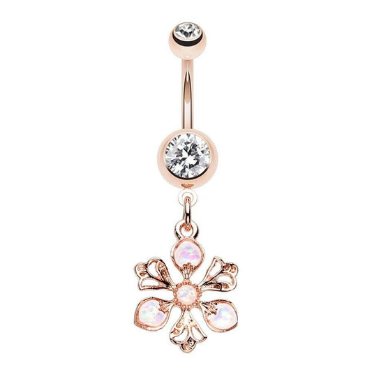 Rose Gold Opal Springtime Flower Belly Button Ring Navel Ring Impulse Piercings