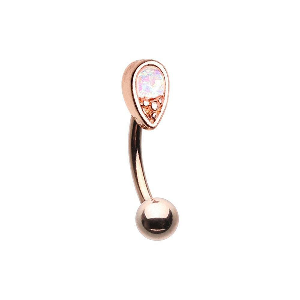 Rose Gold Opal Tear Drop Curved Barbell Eyebrow Ring Curved Barbell Impulse Piercings