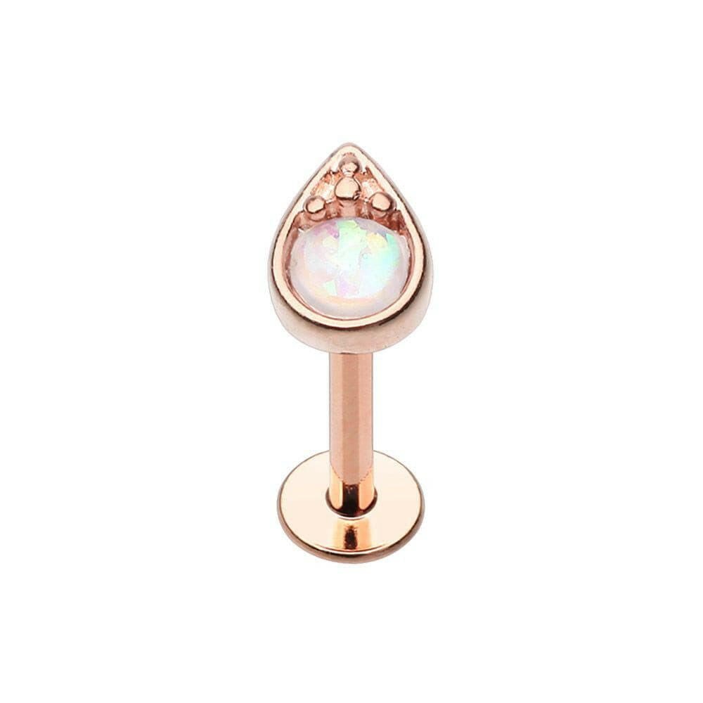 Rose Gold Opal Tear Drop Top Steel Labret Labret Impulse Piercings