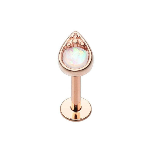 Rose Gold Opal Tear Drop Top Steel Labret Labret Impulse Piercings