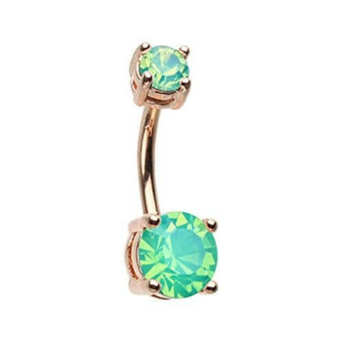 Rose Gold Opalescent Brilliant Sparkle Gem Prong Set Belly Button Ring Navel Ring Impulse Piercings Pacific Opal