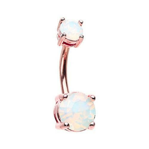 Rose Gold Opalescent Brilliant Sparkle Gem Prong Set Belly Button Ring Navel Ring Impulse Piercings White