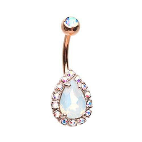 Rose Gold Opalescent Teardrop Belly Button Ring Navel Ring Impulse Piercings