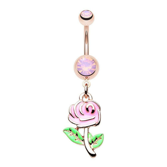 Rose Gold Pastel Rose Flower Belly Button Ring Navel Ring Impulse Piercings