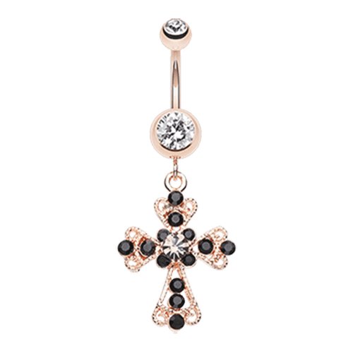 Rose Gold Patonce Cross Belly Button Ring Navel Ring Impulse Piercings