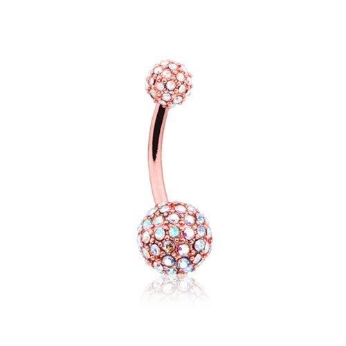 Rose Gold Pave Diamond Full Dome Cluster Belly Button Ring Navel Ring Impulse Piercings Aurora Borealis