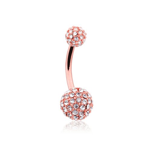 Rose Gold Pave Diamond Full Dome Cluster Belly Button Ring Navel Ring Impulse Piercings Clear