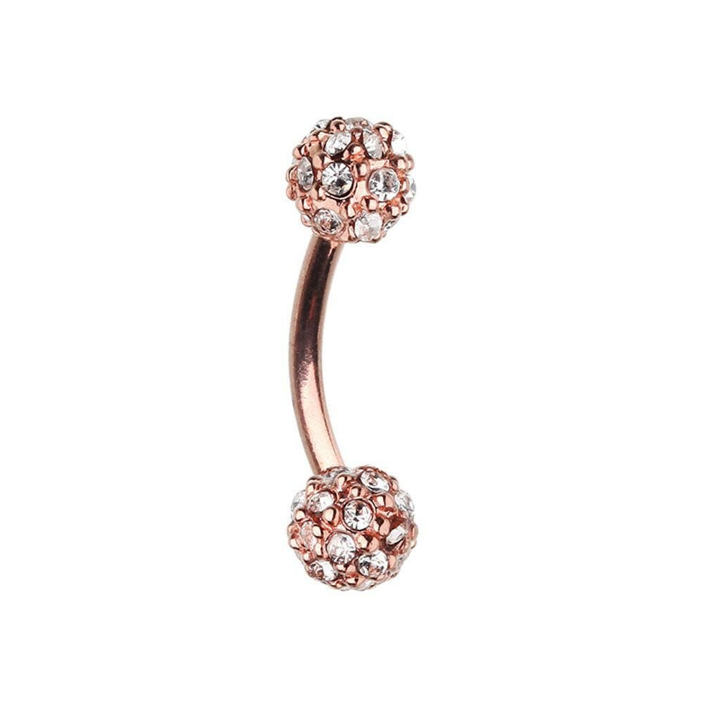 Rose Gold Pave Diamond Full Dome Cluster Curved Barbell Eyebrow Ring Curved Barbell Impulse Piercings 5/16" (8mm)