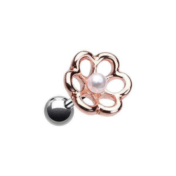 Rose Gold Pearl Flower Cartilage Tragus Earring Cartilage Earring Impulse Piercings