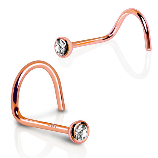 Rose Gold Plated 316L Stainless Steel CZ Screw Nose Ring - Skin Metals