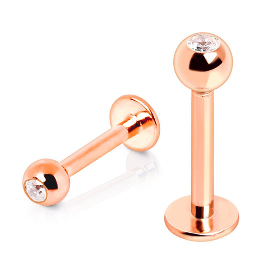 Rose Gold Plated 316L Stainless Steel Labret with CZ Gem Ball - Skin Metals