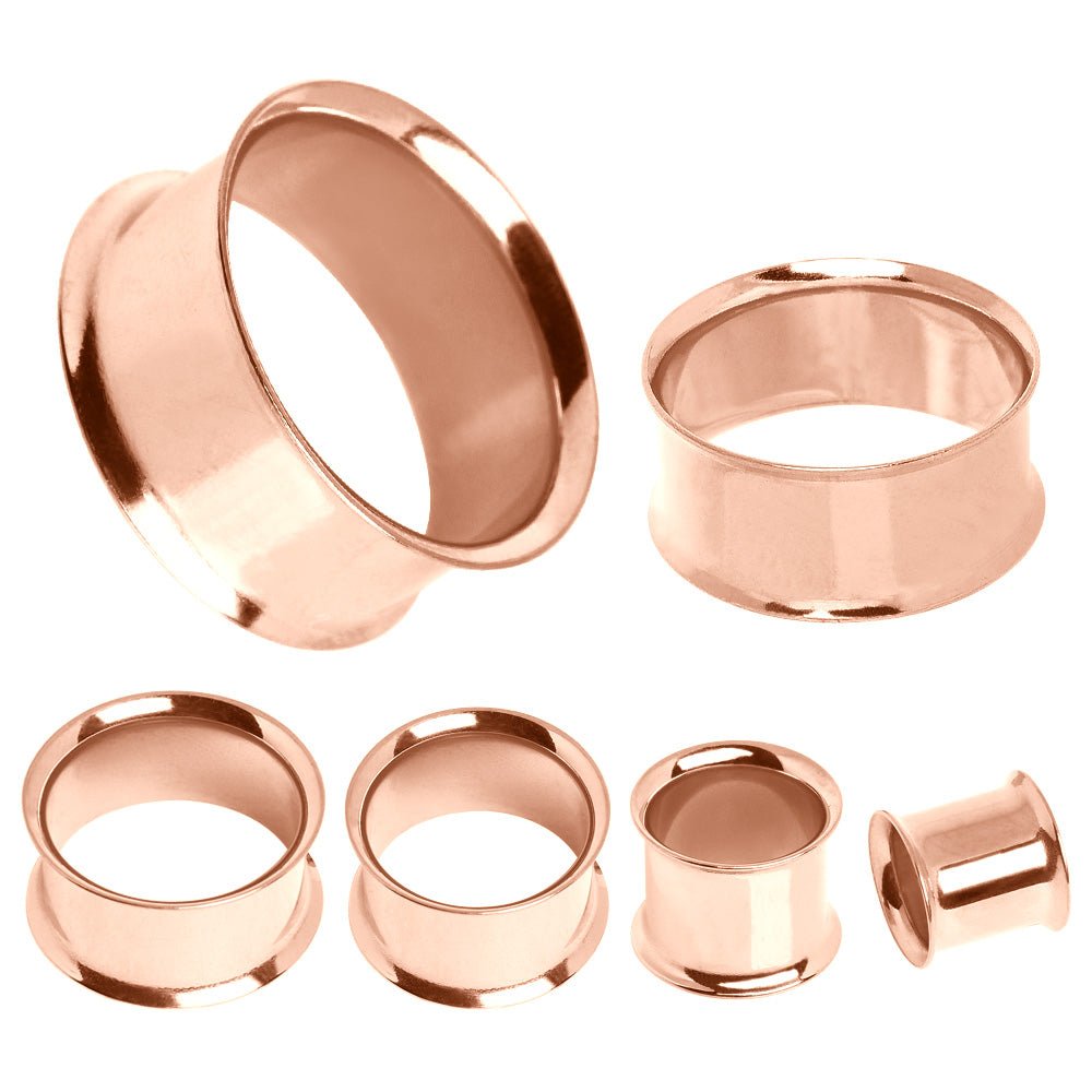 Rose Gold Plated 316L Steel Double Flare Tunnel Plug — Sold as Pair