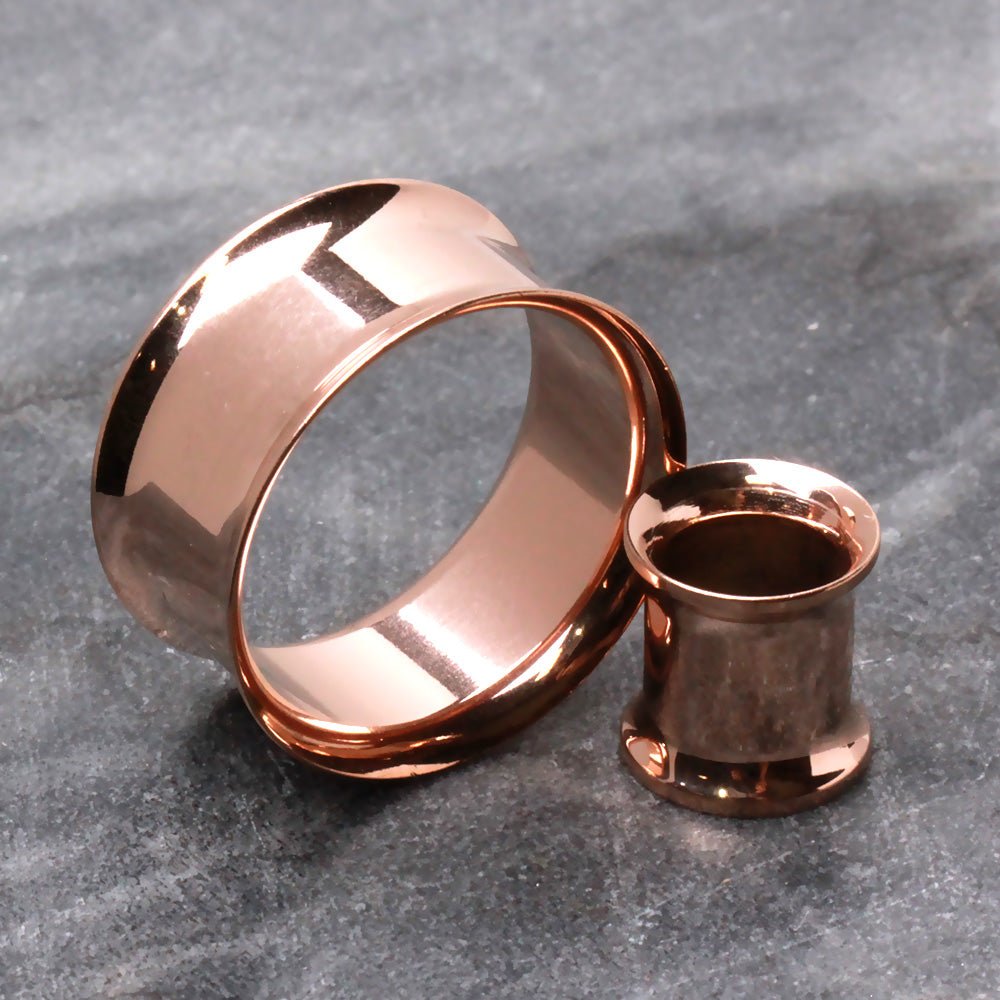 Rose Gold Plated 316L Steel Double Flare Tunnel Plug — Sold as Pair
