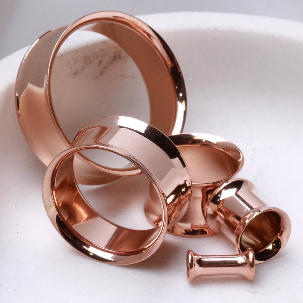 Rose Gold Plated 316L Steel Double Flare Tunnel Plug — Sold as Pair