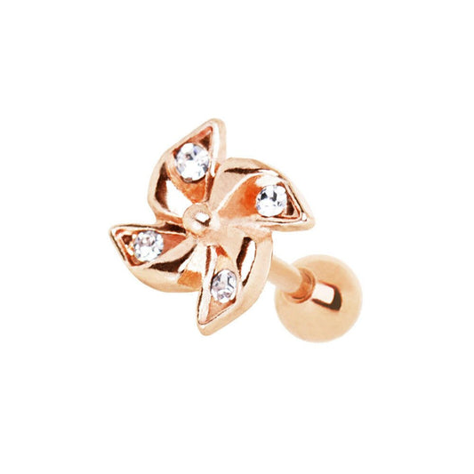 Rose Gold Plated Adorned Pinwheel Cartilage Earring Cartilage Earring Impulse Piercings 16 gaugeLength: 1/4"