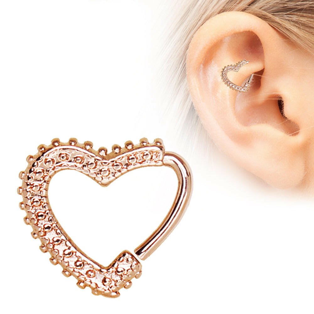 Rose Gold Plated Annealed Ornamental Heart Cartilage Earring Cartilage Impulse Piercings