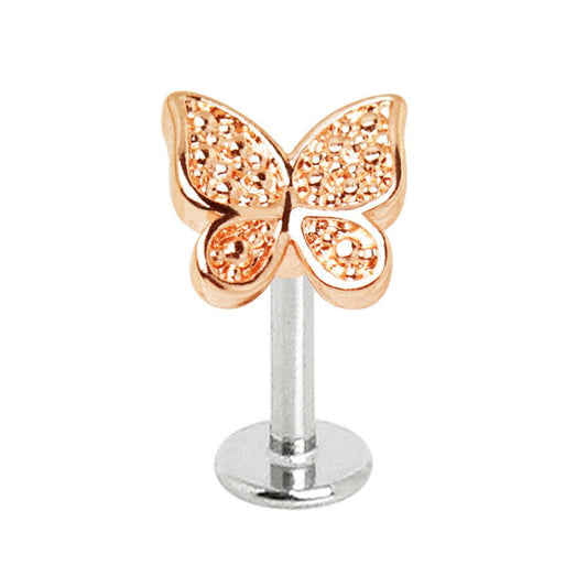 Rose Gold Plated Butterfly Labret Labret Impulse Piercings