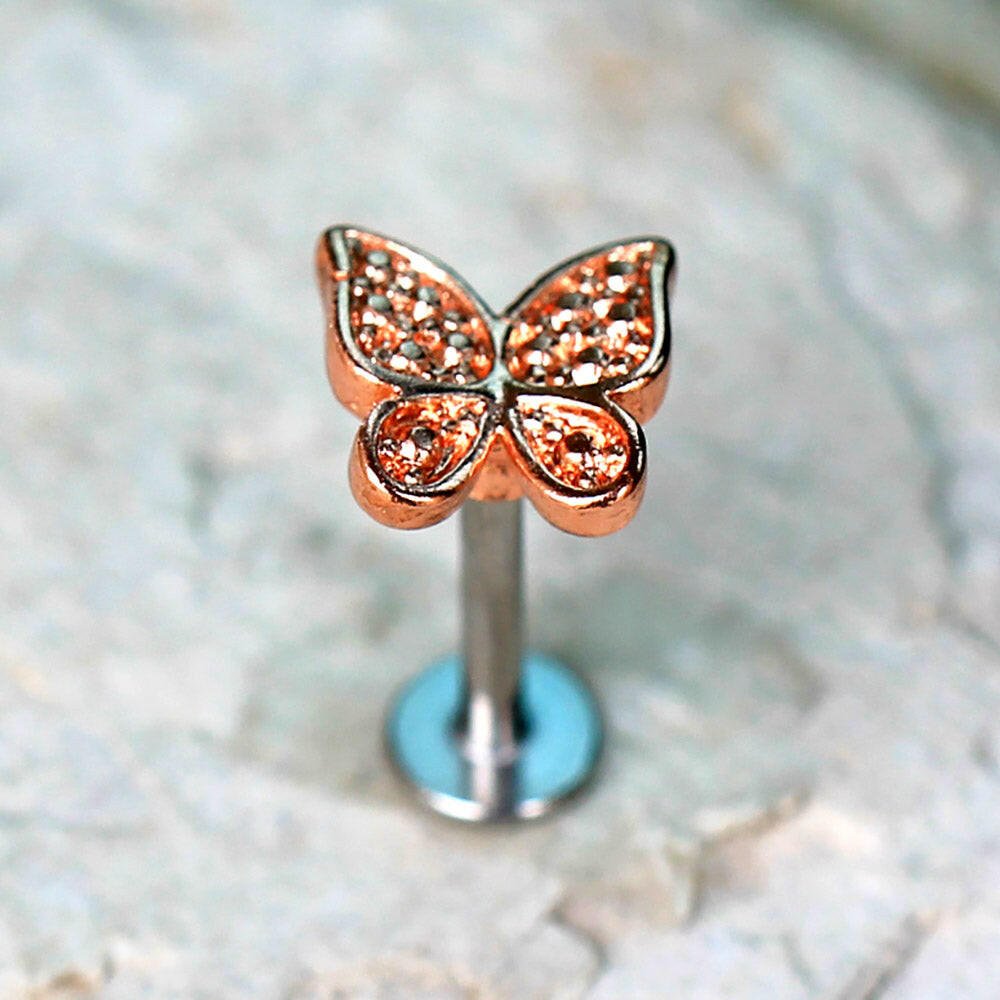 Rose Gold Plated Butterfly Labret Labret Impulse Piercings