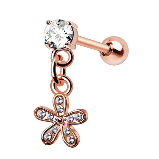 Rose Gold Plated Cartilage Earring with Flower Dangle Cartilage Impulse Piercings