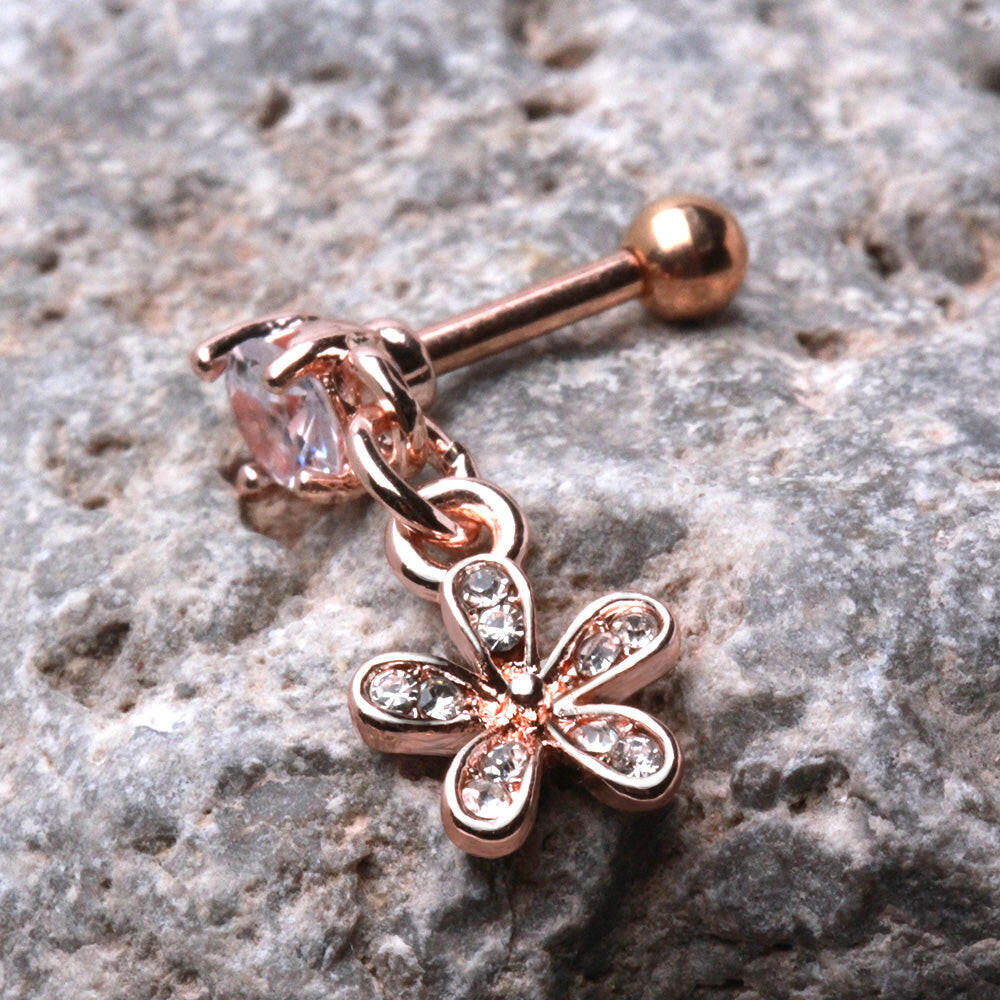 Rose Gold Plated Cartilage Earring with Flower Dangle Cartilage Impulse Piercings