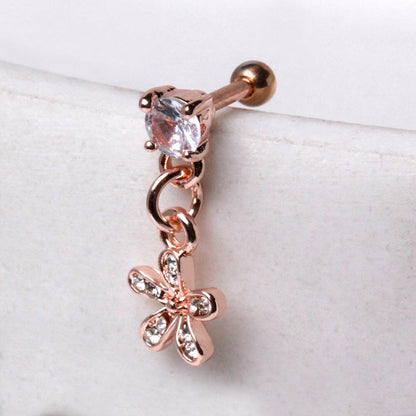 Rose Gold Plated Cartilage Earring with Flower Dangle Cartilage Impulse Piercings