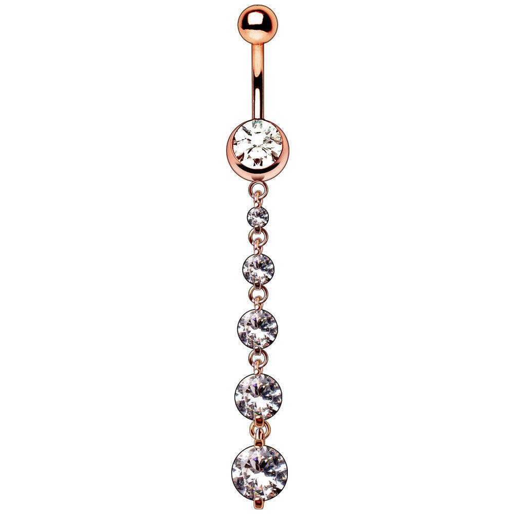 Rose Gold Plated Cascading CZ Dangle Navel Ring Navel Ring Impulse Piercings