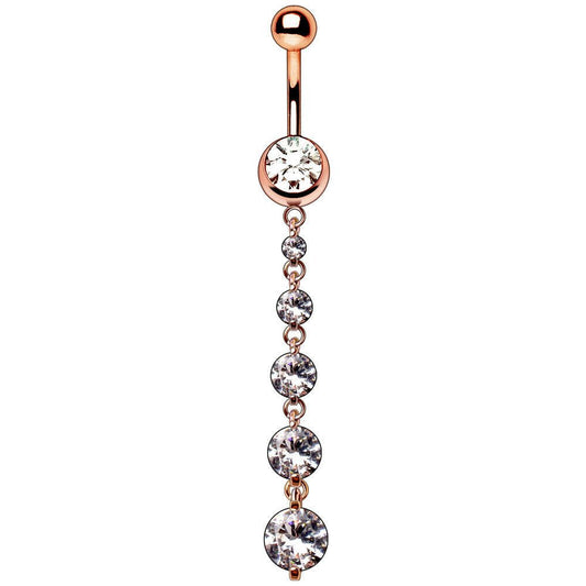 Rose Gold Plated Cascading CZ Dangle Navel Ring Navel Ring Impulse Piercings